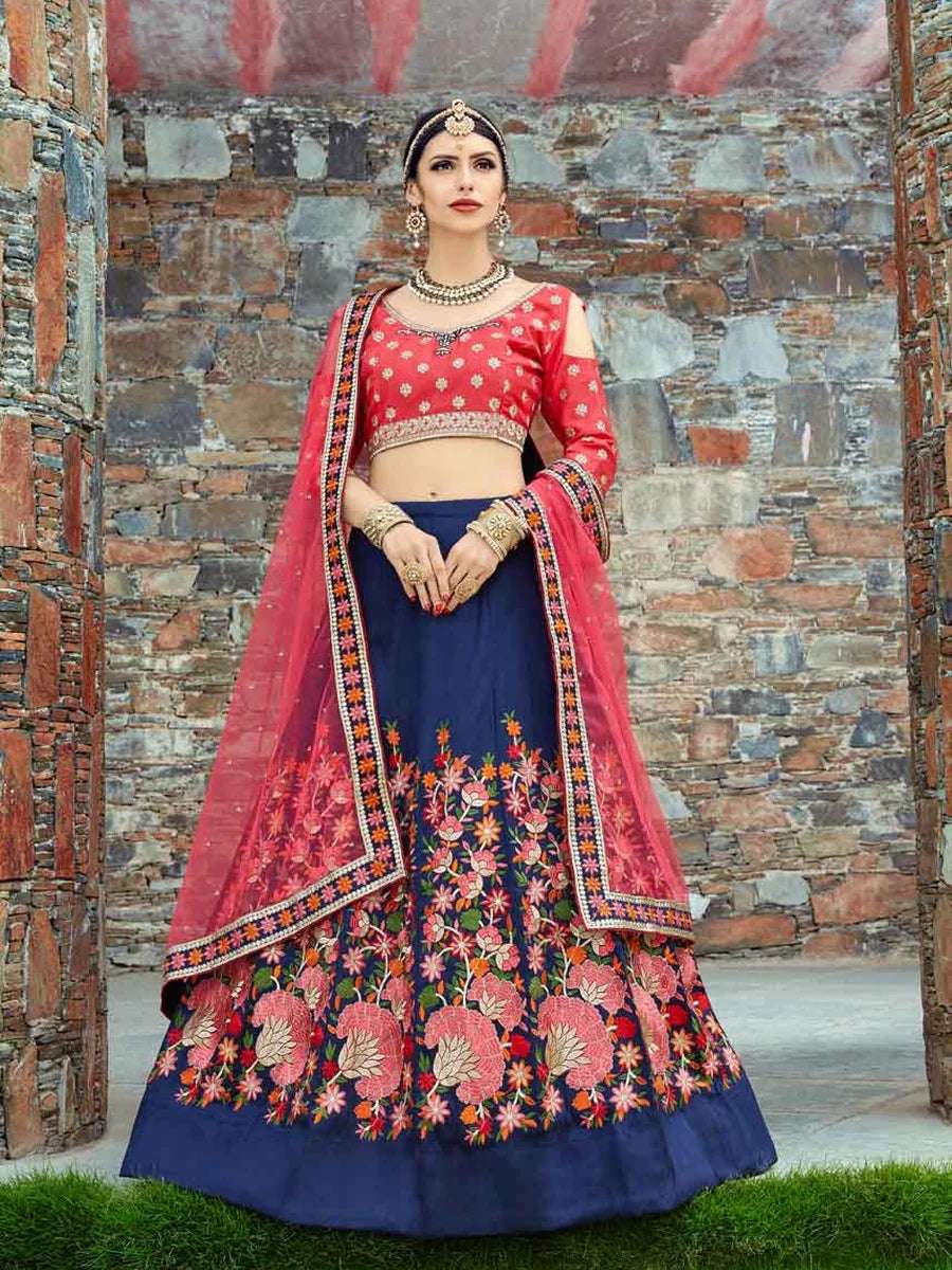 Premium Navy Lehenga |  Royal Feel Art Silk Blouse Embroidered