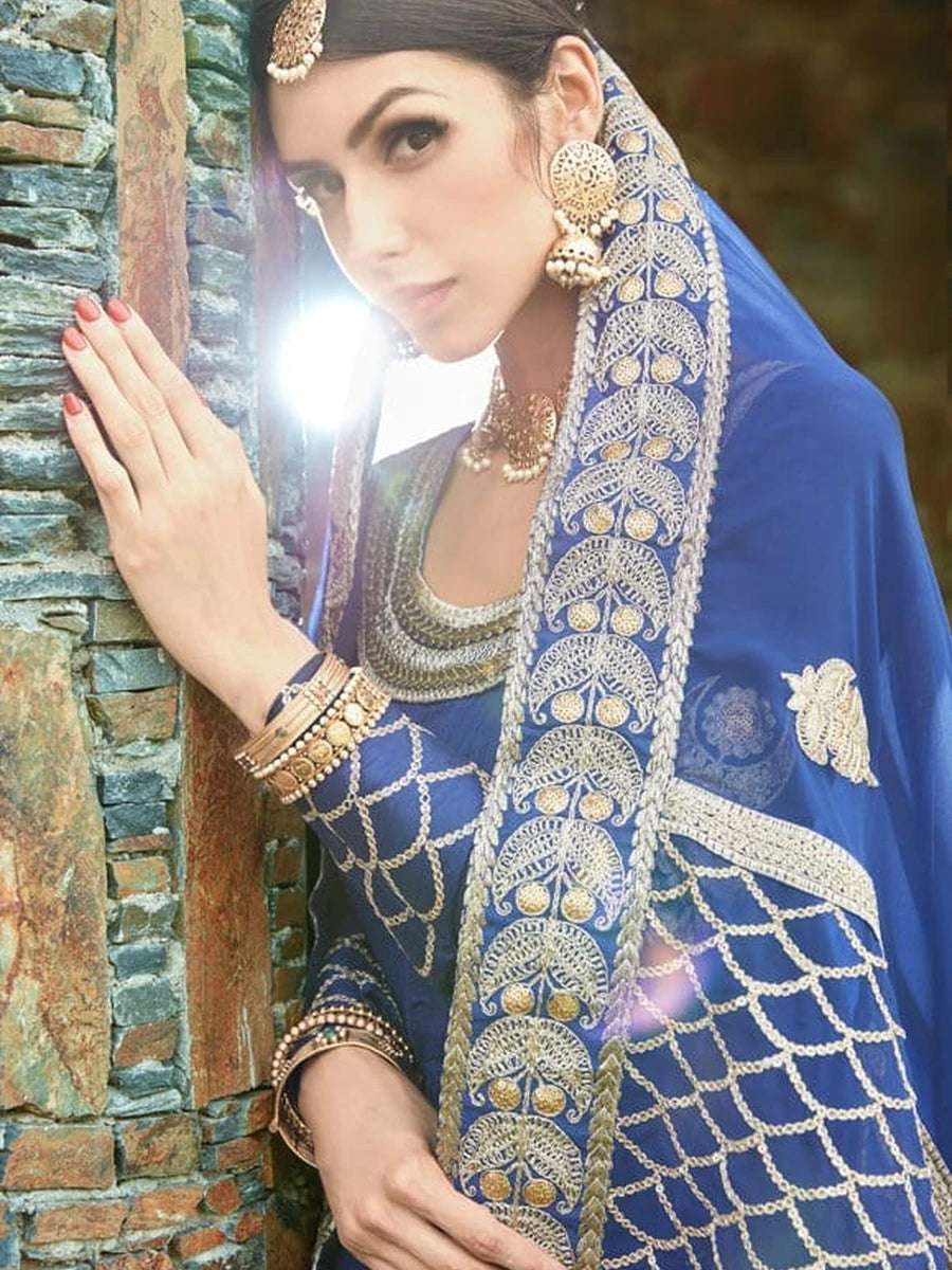 Exquisite Dark Blue Lehenga | Embroidered Details Royal Ethnic Look