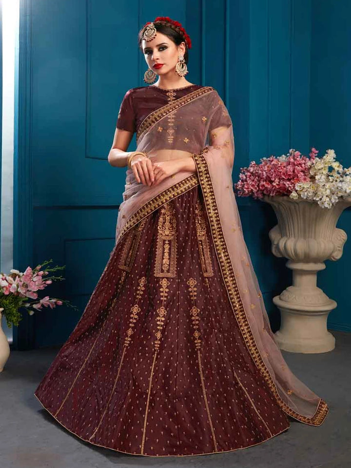 Brown Satin Lehenga Set with Dupatta | Wedding & Party Wear
