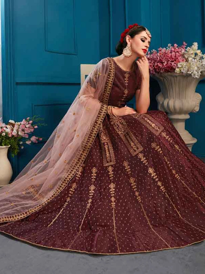 Brown Satin Lehenga Set with Dupatta | Wedding & Party Wear