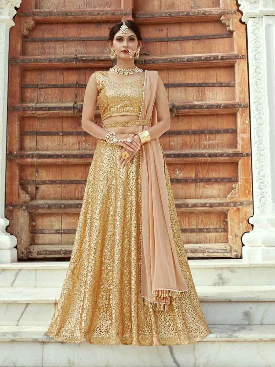 Designer Beige Lehenga | Soft Net Fabric with Exquisite Embroidery Work