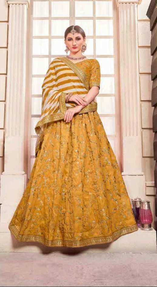 Stunning Mustard Silk Lehenga | Traditional Embroidery & Modern Appeal