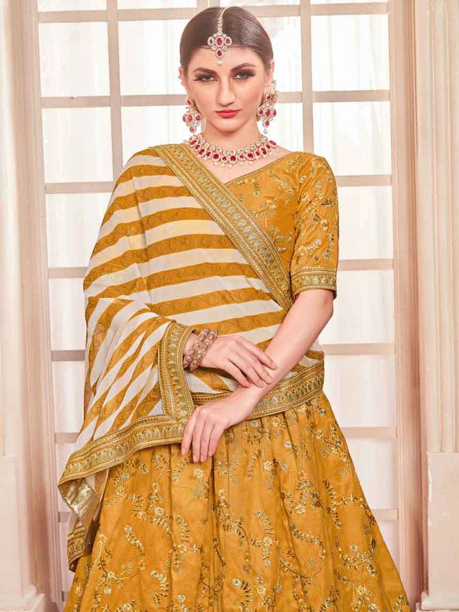 Stunning Mustard Silk Lehenga | Traditional Embroidery & Modern Appeal