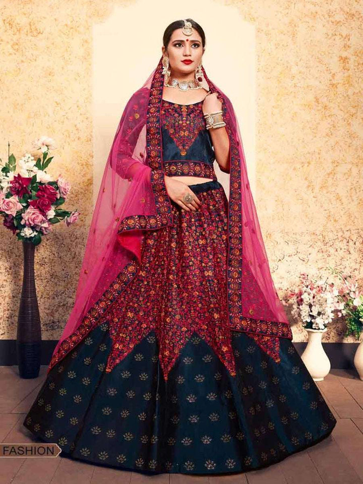 Luxe Satin Lehenga | Exquisite Thread Embroidery & Soft Net Dupatta