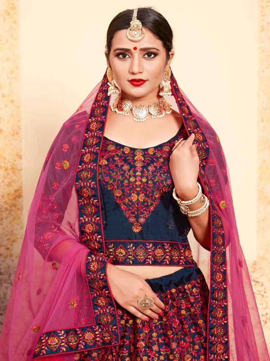 Luxe Satin Lehenga | Exquisite Thread Embroidery & Soft Net Dupatta