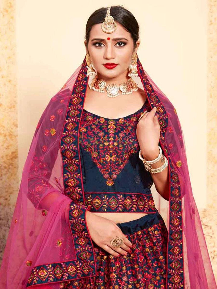 Luxe Satin Lehenga | Exquisite Thread Embroidery & Soft Net Dupatta
