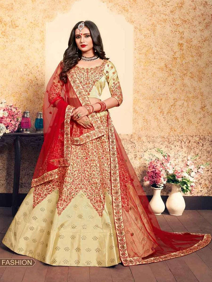 Luxe Satin Lehenga | Exquisite Thread Embroidery & Soft Net Dupatta