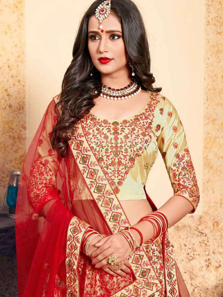 Luxe Satin Lehenga | Exquisite Thread Embroidery & Soft Net Dupatta