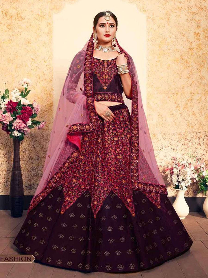 Luxe Satin Lehenga | Exquisite Thread Embroidery & Soft Net Dupatta