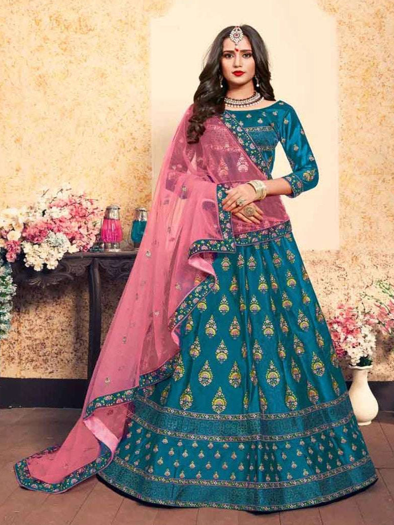 Fashionable Festive Satin Lehenga | Swarovski & Stone Work with Designer Blouse