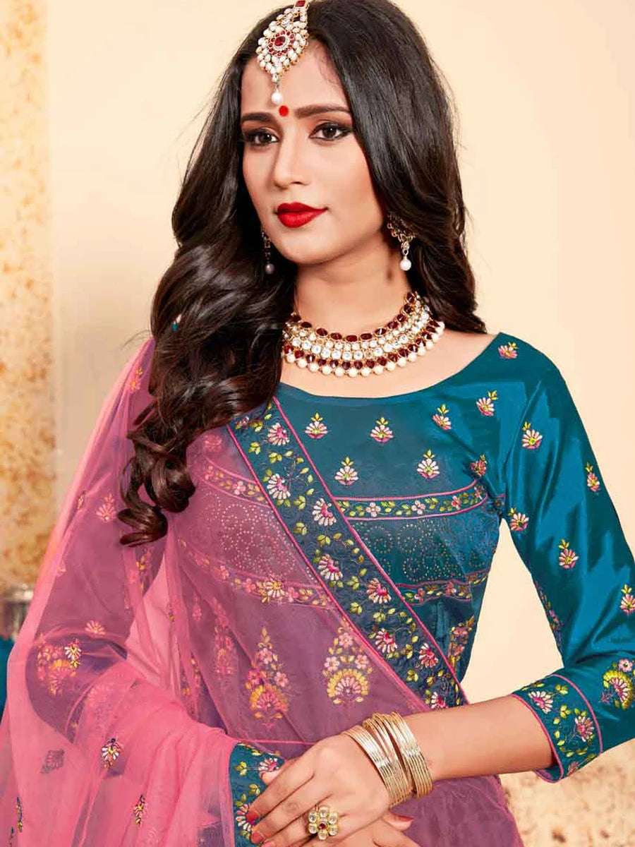 Fashionable Festive Satin Lehenga | Swarovski & Stone Work with Designer Blouse