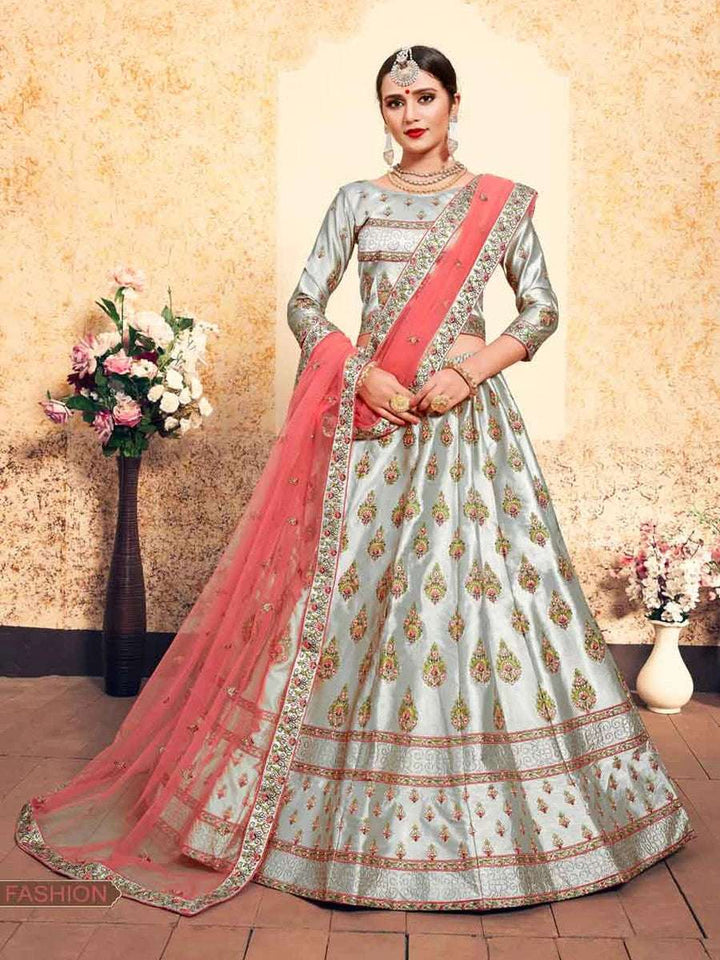 Fashionable Festive Satin Lehenga | Swarovski & Stone Work with Designer Blouse