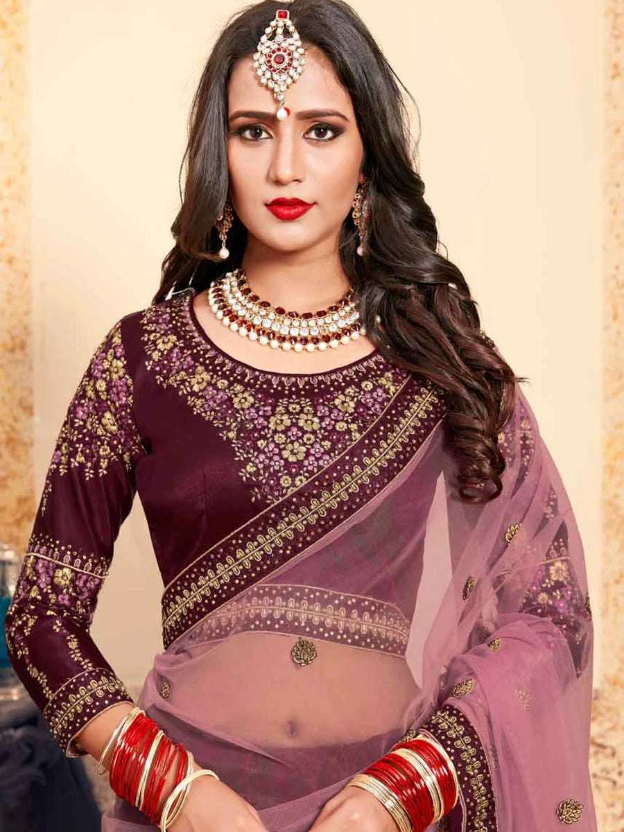 Luxurious  Wedding Special Wine Lehenga | Satin & Soft Net with Designer Work