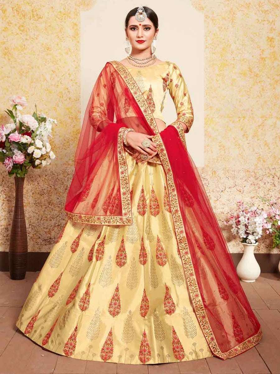 Glamorous Satin Lehenga | Soft Net Dupatta & Swarovski Work for Brides