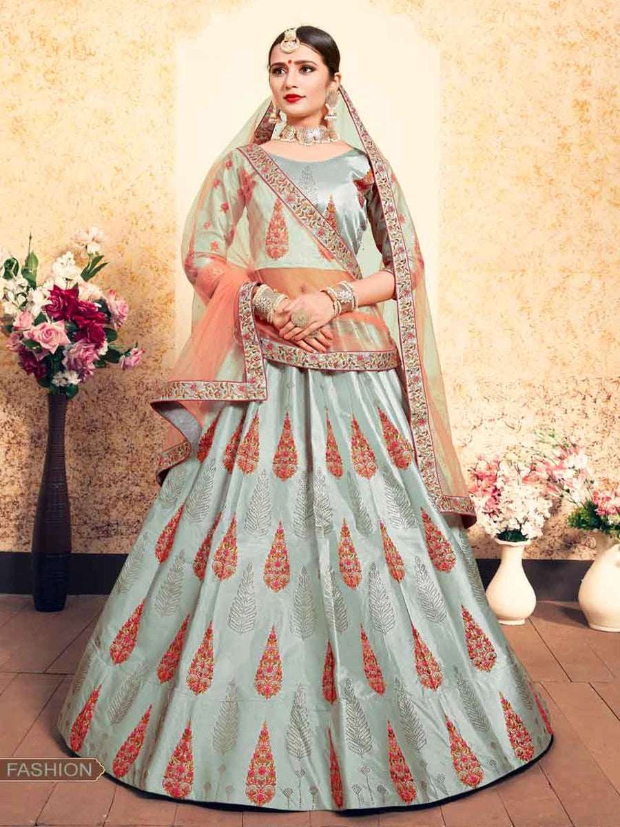 Glamorous Satin Lehenga | Soft Net Dupatta & Swarovski Work for Brides