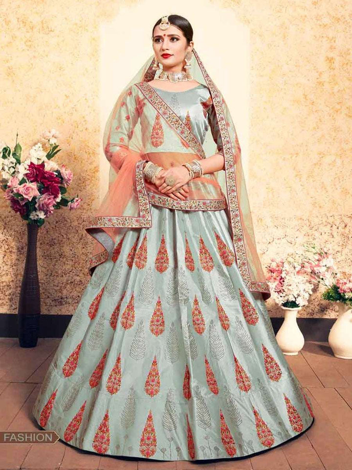 Glamorous Satin Lehenga | Soft Net Dupatta & Swarovski Work for Brides