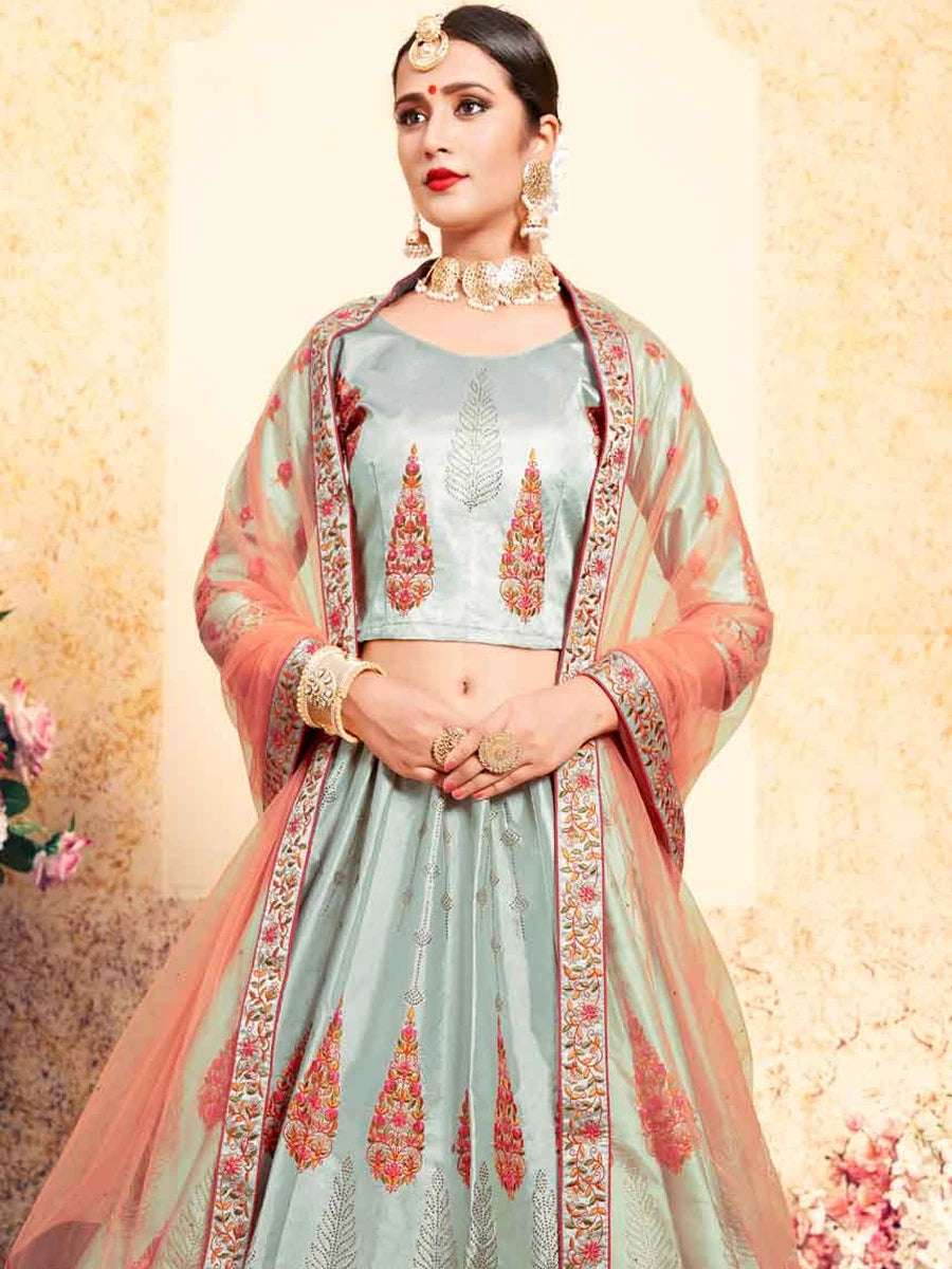 Glamorous Satin Lehenga | Soft Net Dupatta & Swarovski Work for Brides