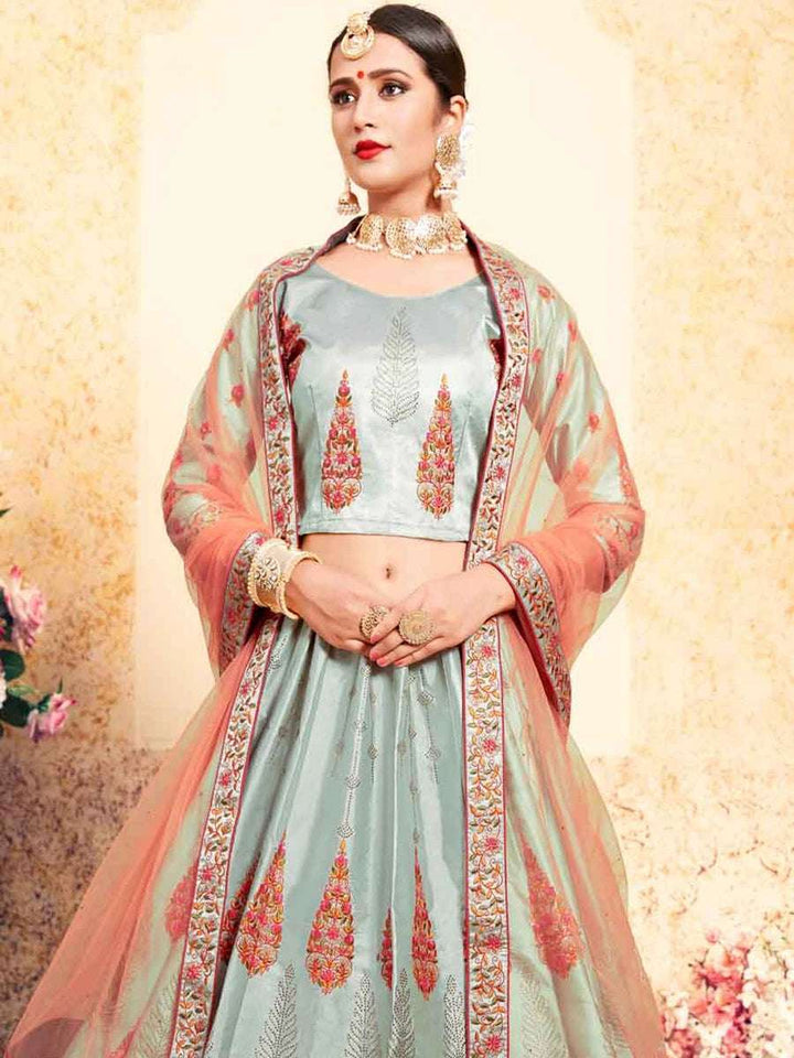 Glamorous Satin Lehenga | Soft Net Dupatta & Swarovski Work for Brides