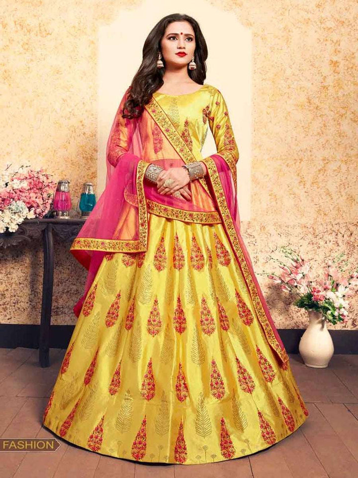 Glamorous Satin Lehenga | Soft Net Dupatta & Swarovski Work for Brides