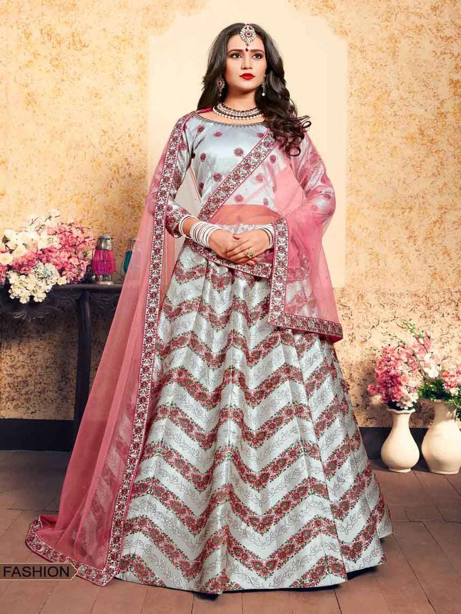 Embellished Satin Lehenga | Wedding & Festive Wear with Soft Net Dupatta