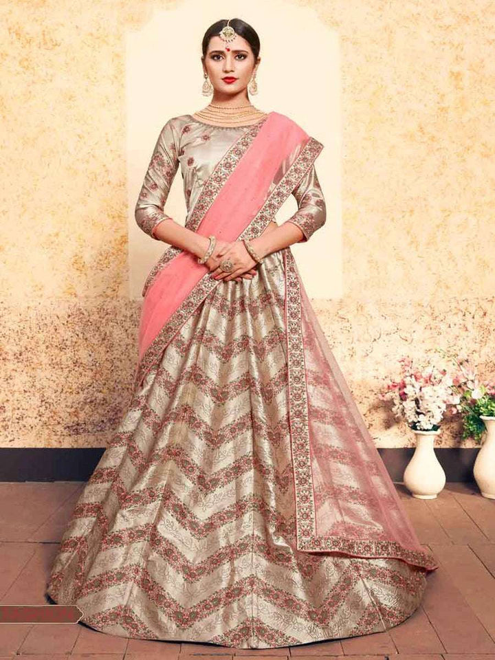 Embellished Satin Lehenga | Wedding & Festive Wear with Soft Net Dupatta