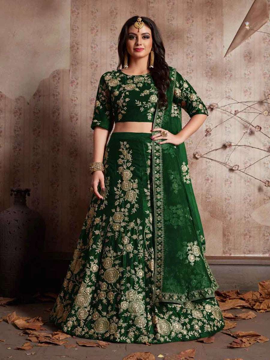 Green Velvet Lehenga Set | Heavy Embroidered with Soft Net Dupatta
