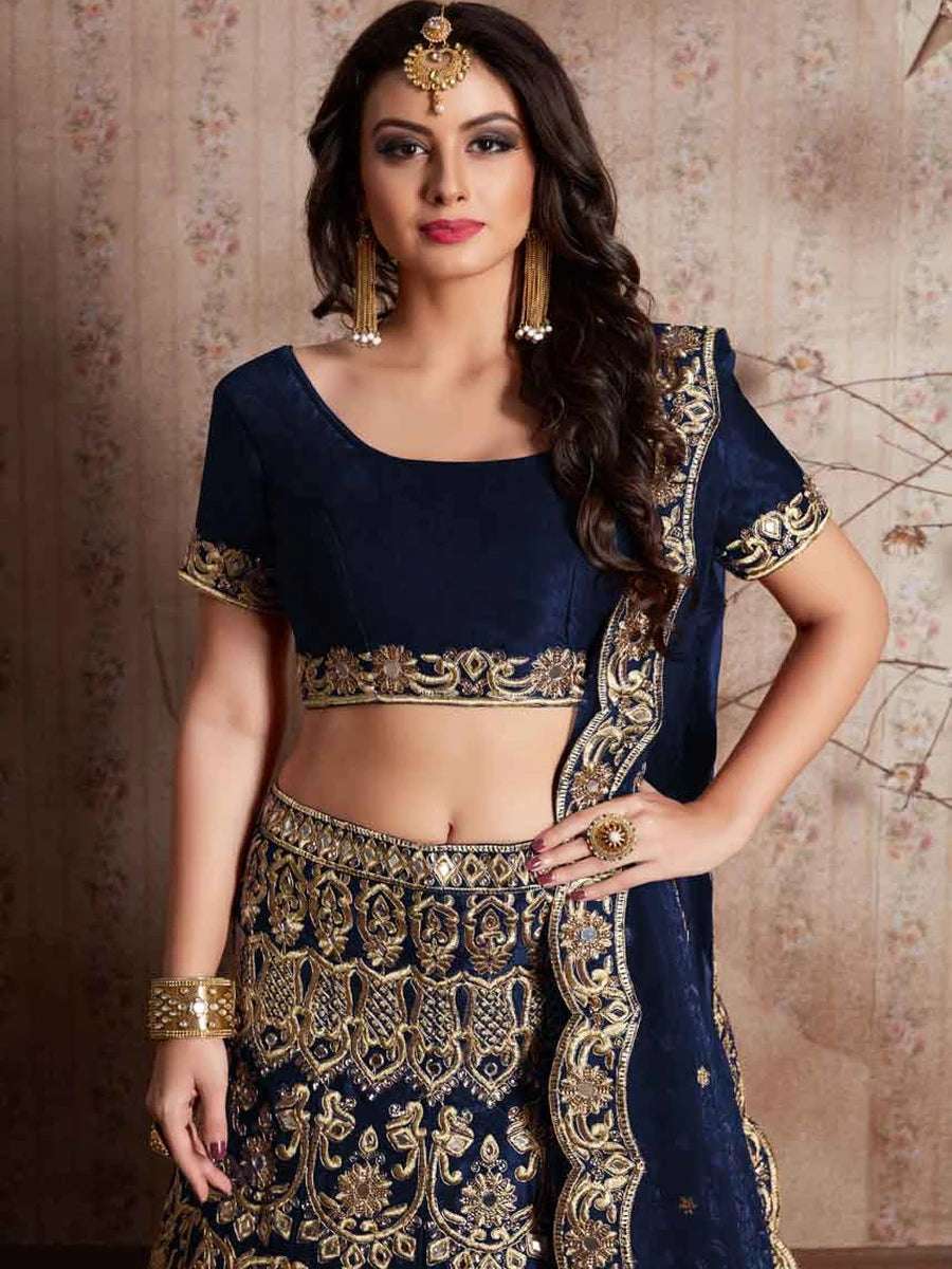 Designer Navy Blue Lehenga Set | Zari & Mirror Work for Weddings