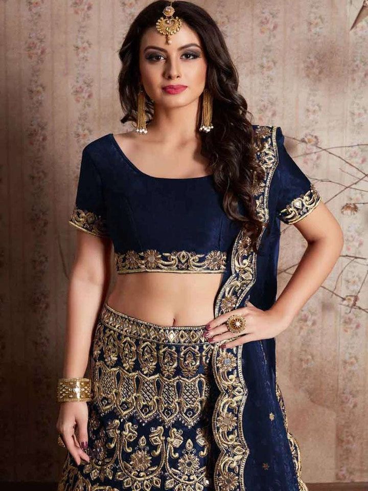 Designer Navy Blue Lehenga Set | Zari & Mirror Work for Weddings
