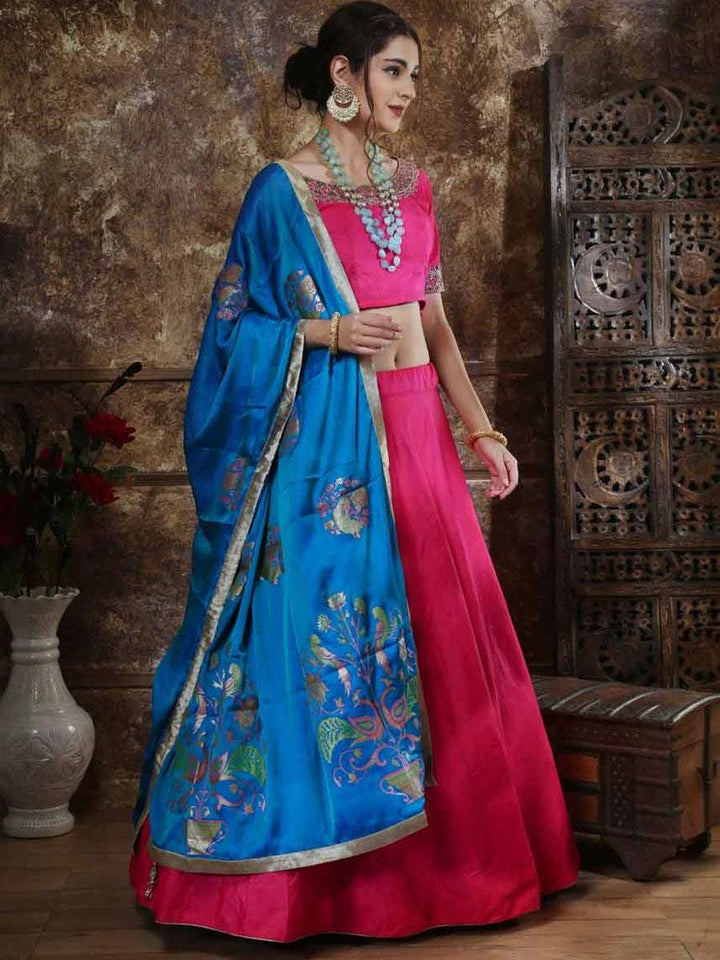 Elegant Bright Pink Lehenga | Silk Ensemble with Stunning Pearl Work