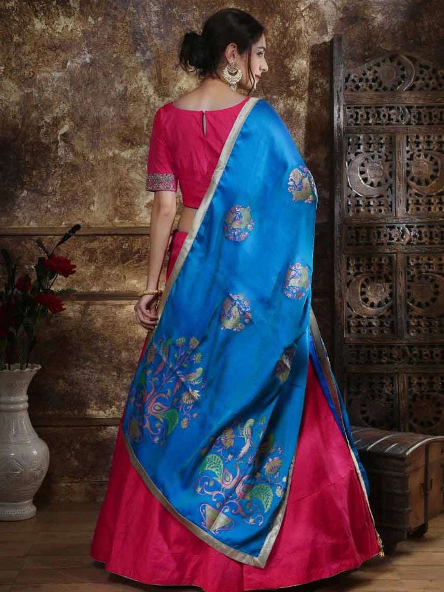 Elegant Bright Pink Lehenga | Silk Ensemble with Stunning Pearl Work