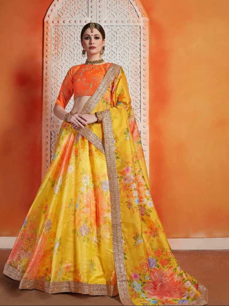 Radiant Yellow Organza Lehenga | Art Silk Blouse & Dupatta  Sequins & Zari