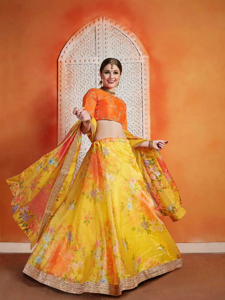 Radiant Yellow Organza Lehenga | Art Silk Blouse & Dupatta  Sequins & Zari