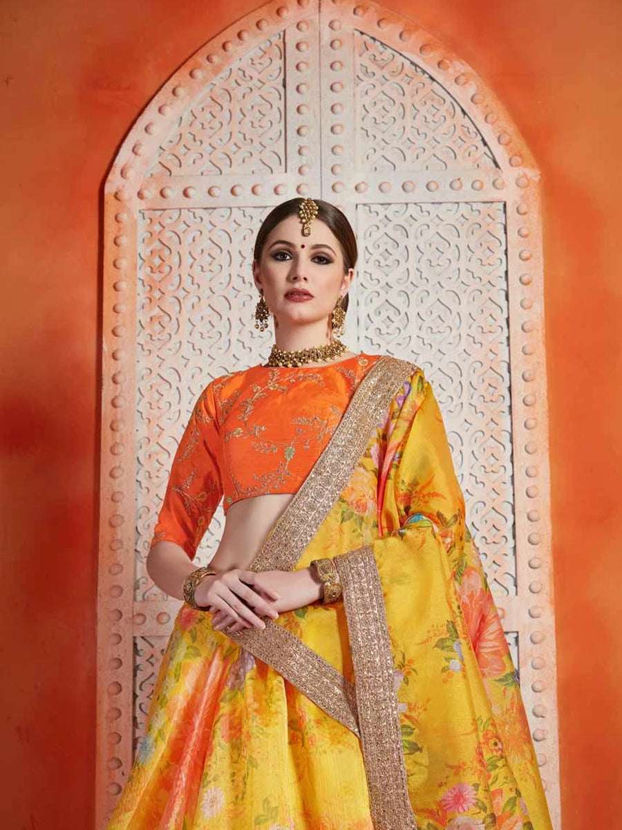 Radiant Yellow Organza Lehenga | Art Silk Blouse & Dupatta  Sequins & Zari