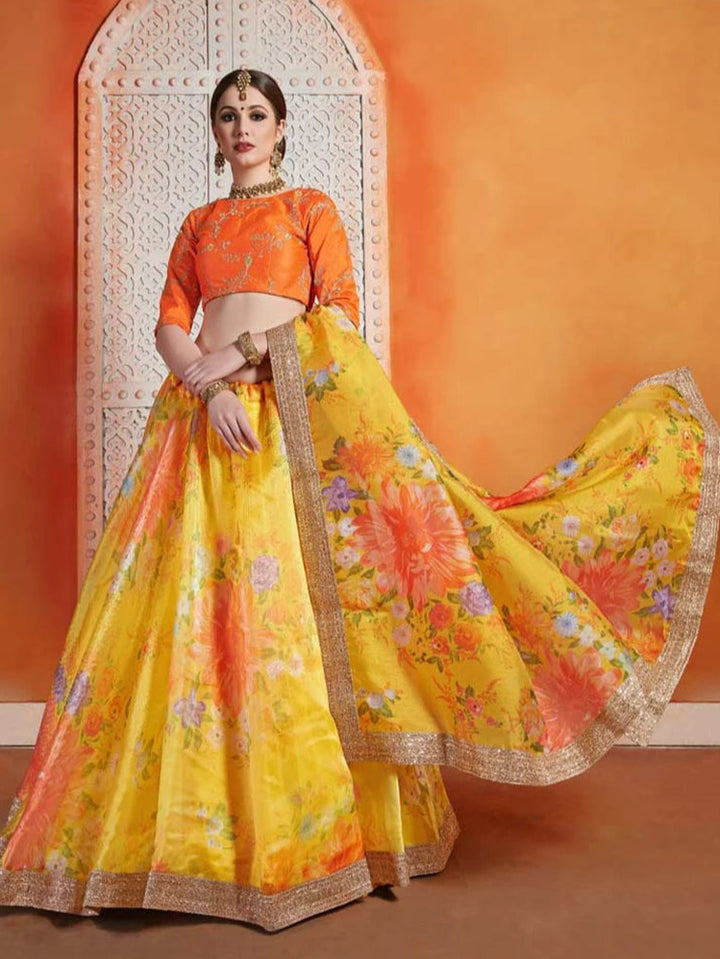 Radiant Yellow Organza Lehenga | Art Silk Blouse & Dupatta  Sequins & Zari