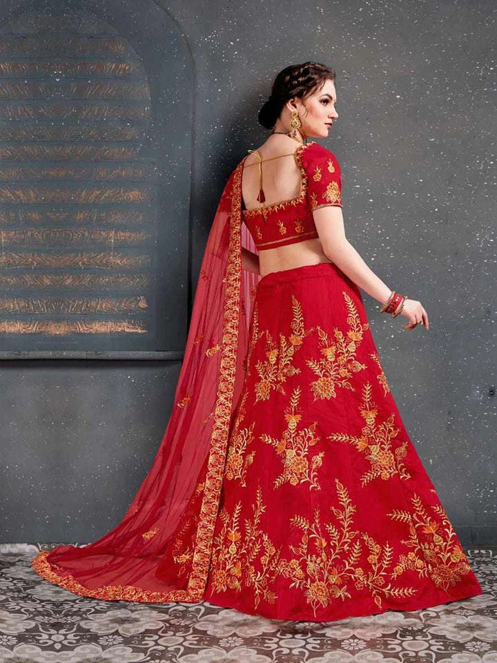 Party Wear Red Lehenga | Exquisite Thread & Zari Work  Soft Net Dupatta