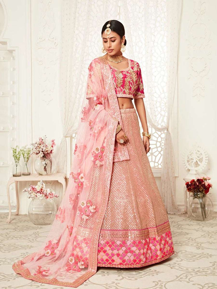 Exquisite Pink Lehenga Soft Net Dupatta | Thread & Zari Embroidery
