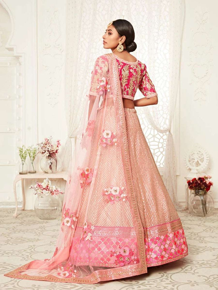 Exquisite Pink Lehenga Soft Net Dupatta | Thread & Zari Embroidery