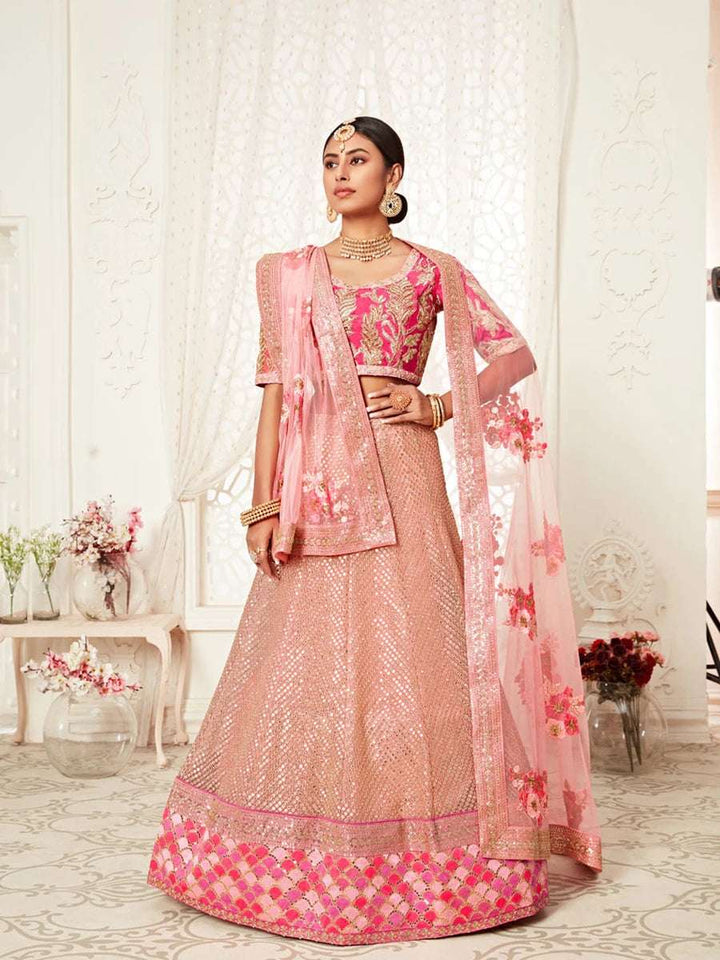 Exquisite Pink Lehenga Soft Net Dupatta | Thread & Zari Embroidery