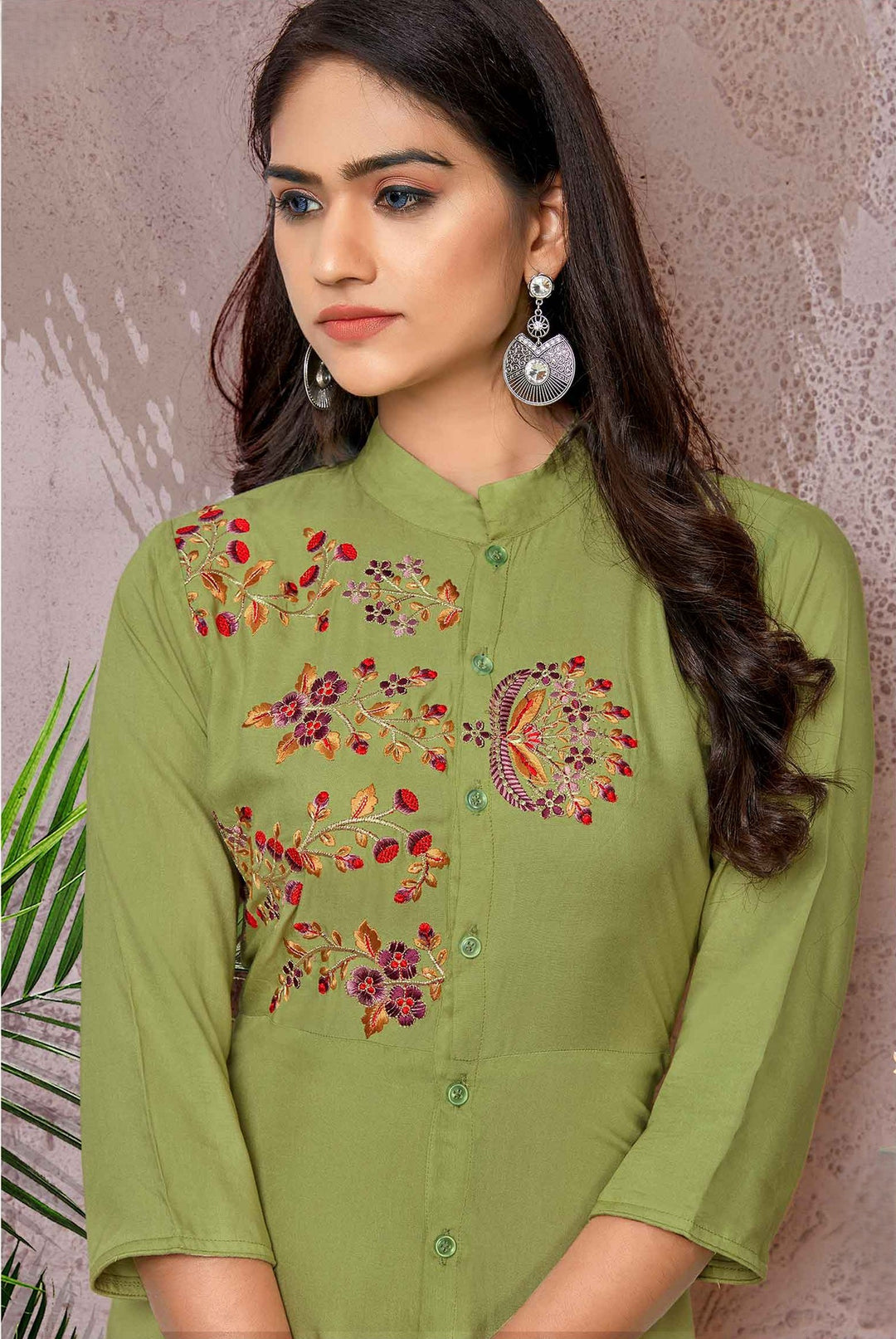 Pista Green Kurta with Floral Embroidery | Party & Festive Wear