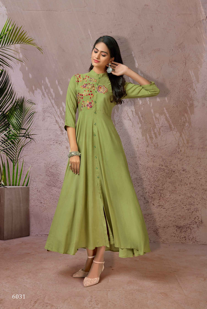 Pista Green Kurta with Floral Embroidery | Party & Festive Wear