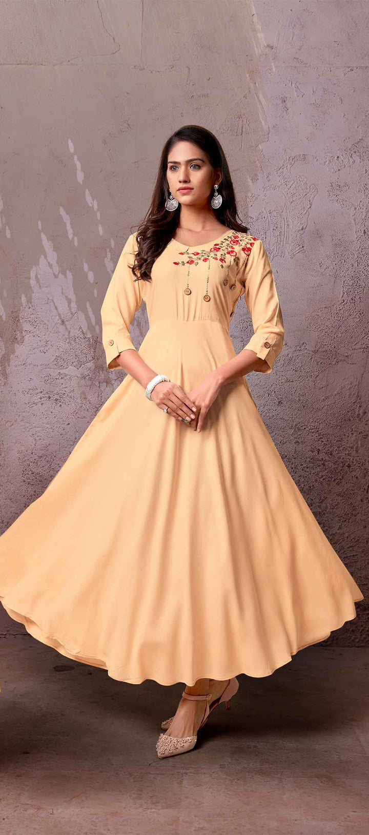 Resham & Zari Work Pure Cream Kurta | Party Wear Kurti for Women