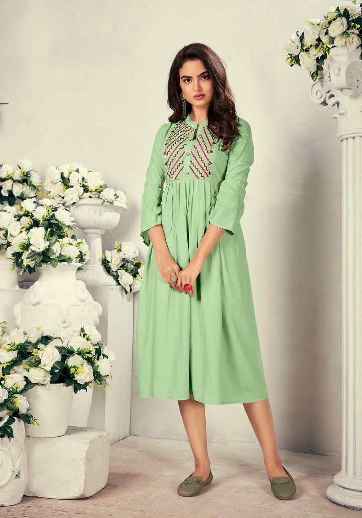 Rayon Fabric Kurti | Festive Ethnic Kurti with Chinese Neck for Women