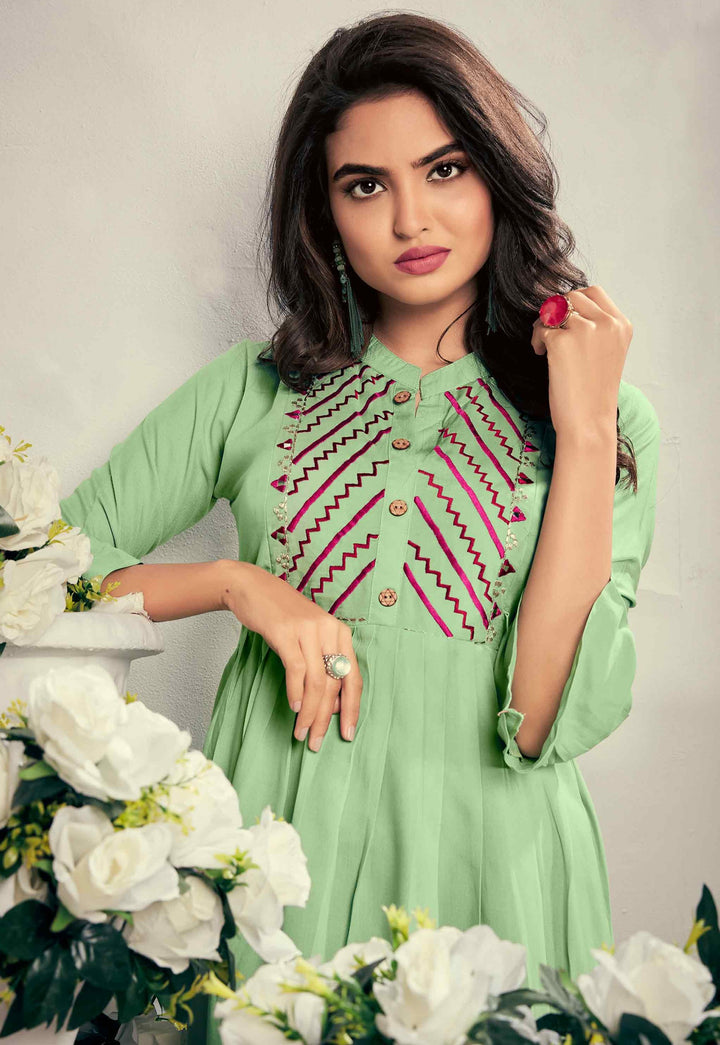 Rayon Fabric Kurti | Festive Ethnic Kurti with Chinese Neck for Women