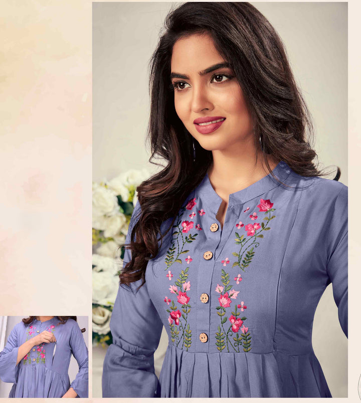 Elegant Maternity Kurti | Purple Rayon Nursing Wear for Stylish Moms