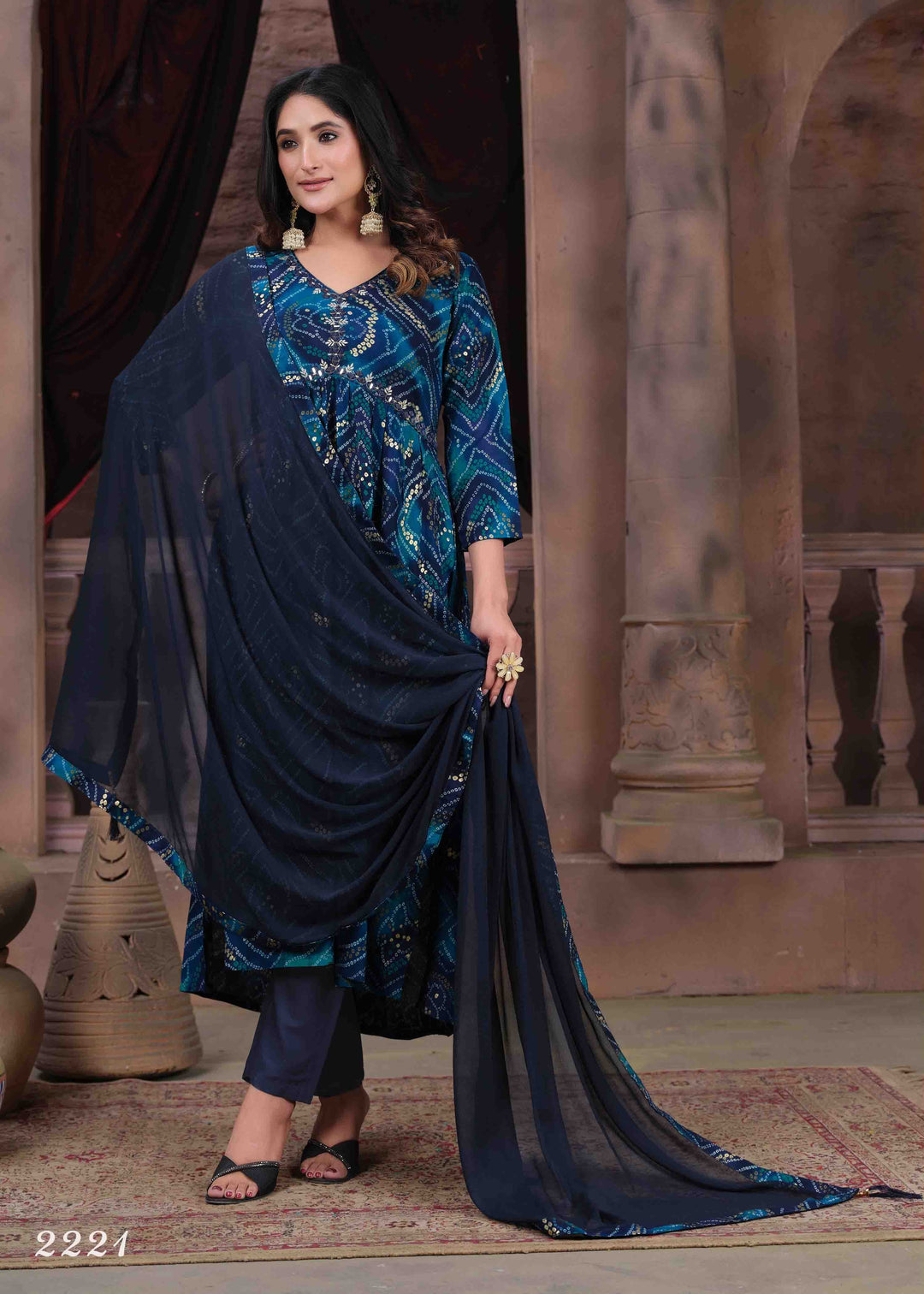 Blue Indian A-Line Kurta Set | Premium Rayon Handwork Kurti Set for Women