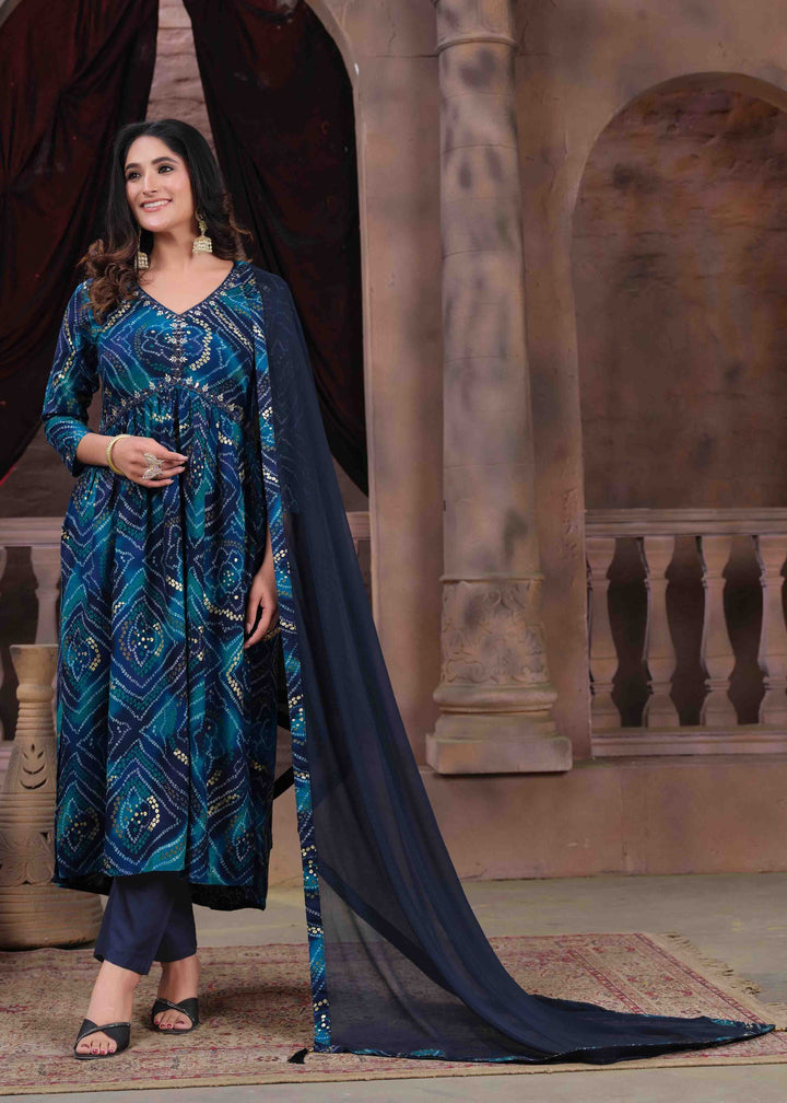 Blue Indian A-Line Kurta Set | Premium Rayon Handwork Kurti Set for Women