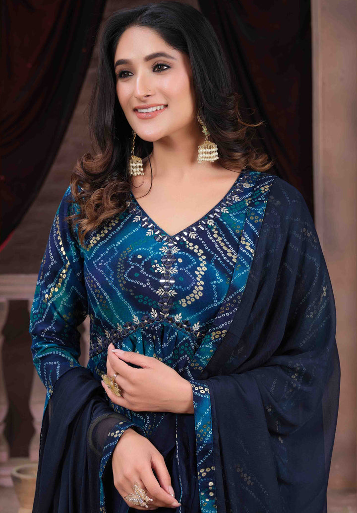 Blue Indian A-Line Kurta Set | Premium Rayon Handwork Kurti Set for Women