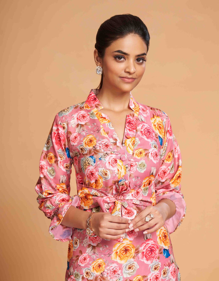 Pink Floral Printed Coord Set for Women | Elegant Summer Co-Ord Outfit