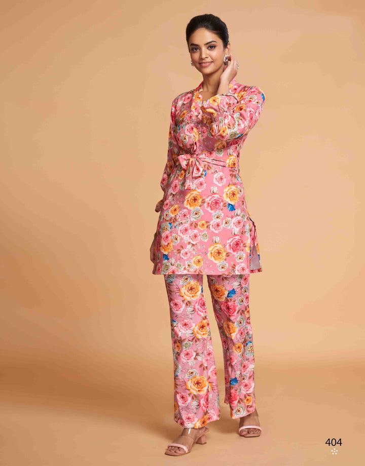 Pink Floral Printed Coord Set for Women | Elegant Summer Co-Ord Outfit