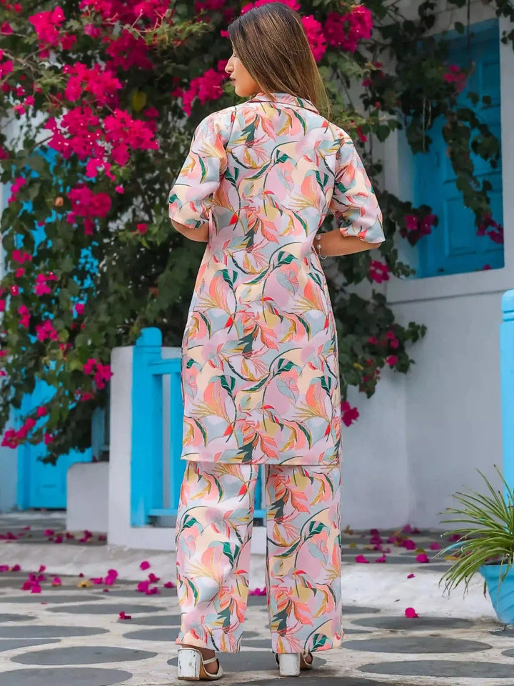 Peach Floral Printed Coord Set for Women | Elegant Summer Co-Ord Outfit